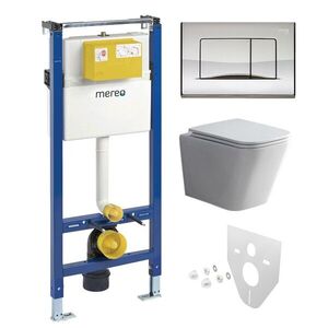 Mereo WC set - Smart flush rimless WC hranaté, modul pre sadrokartón, chróm hranaté tlačidlo lesklé MM02NSETRT322 vyobraziť