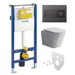 Mereo WC set - Smart flush rimless WC hranaté, modul pre sadrokartón, čierne hranaté tlačidlo MM02NSETRT331 vyobraziť