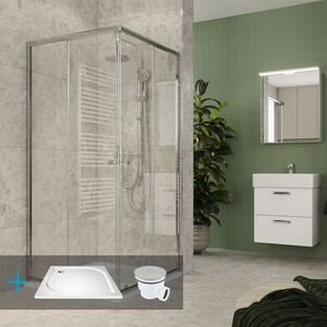 Mereo Kora Lite sprchový set: sprchovací kút 80x80x185cm, chróm ALU, sklo číre, 80 cm, vanička, sifón CK34133ZM vyobraziť