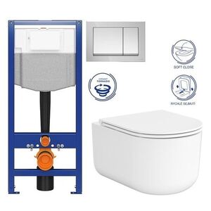 CERSANIT/S - CERSANIT predstenový inštalačný systém s tlačidlom chrom K97-509 + WC CERSANIT INTRO PRO OVAL /vírivé splachovanie/ + sedadlo K97-526 509 IR1 vyobraziť