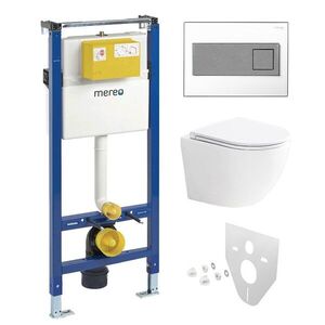 Mereo WC set - Smart flush rimless WC oblé, modul pre sadrokartón, biele hranaté tlačidlo MM02NSETRT230 vyobraziť