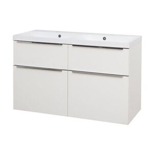 Mereo Mailo, kúpeľňová skrinka s umývadlom z liateho mramoru 121 cm, biela, elox AL madlo CN513MA vyobraziť