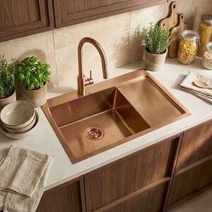 REA/S - Oceľový drez Fín BRUSH COPPER s kuchynskou batériou KPL-06018 vyobraziť