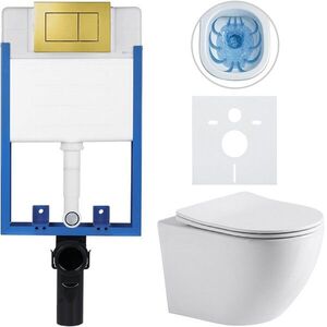 CERANO - Kompletný podomietkový WC set Lite/Cesso - biela lesklá - WC tlačidlo Classic, zlatá - na zamurovanie - 49x36 CER-002894 vyobraziť