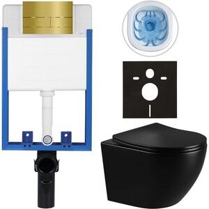 CERANO - Kompletný WC set Profi/Cesso - čierna lesklá - WC tlačidlo Line/Zlatá - na zamurovanie - 49x36 CER-8050BD84260 vyobraziť