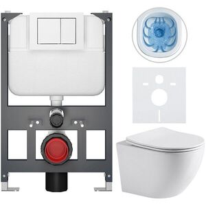 CERANO - Kompletný WC set Basic/Cesso - biela lesklá - WC tlačidlo Maxio/Biela - závesné - nízky modul - predstenová inštalácia - 49x36 CER-8050BD85944 vyobraziť