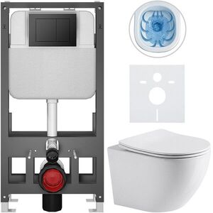 CERANO - Kompletný WC set Basic/Cesso - biela lesklá - WC tlačidlo Maxio/Čierna - voľne stojaca - predstenová inštalácia - 49x36 CER-8050BD85947 vyobraziť