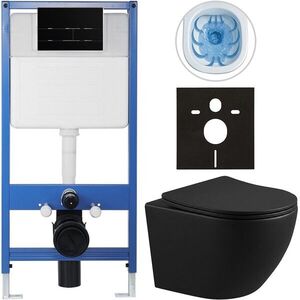 CERANO - Kompletný WC set Profi/Cesso - čierna matná - WC tlačidlo Line/Čierna lesklá - predstenová inštalácia - 49x36 CER-8050BD84265 vyobraziť