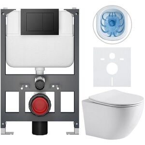 CERANO - Kompletný WC set Basic/Cesso - biela lesklá - WC tlačidlo Maxio/Čierna - závesné - nízky modul - predstenová inštalácia - 49x36 CER-8050BD85949 vyobraziť