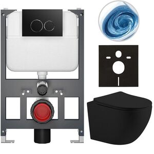 CERANO - Kompletný WC set Basic/Cesso - čierna matná - WC tlačidlo Dualo/Čierna - závesné - nízky modul - predstenová inštalácia - 49x36 CER-8050BD86204 vyobraziť