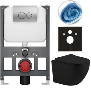 CERANO - Kompletný WC set Basic/Cesso - čierna matná - WC tlačidlo Dualo/Strieborná - závesné - nízky modul - predstenová inštalácia - 49x36 CER-8050BD86209 vyobraziť