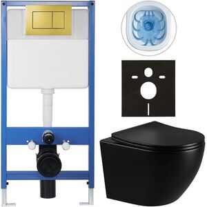 CERANO - Kompletný podomietkový WC set Lite/Cesso - čierna lesklá - WC tlačidlo Classic, zlatá - predstenová inštalácia / sadrokartón - 49x36 CER-237391 vyobraziť