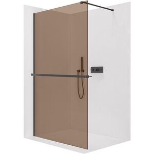 CERANO - Sprchová zástena Walk-in Onyx Cube Ľ/P - 8 mm + polička/držiak na uteráky - hranatá vzpera - čierna matná, bronzové sklo - 100x200 CER-689332 vyobraziť