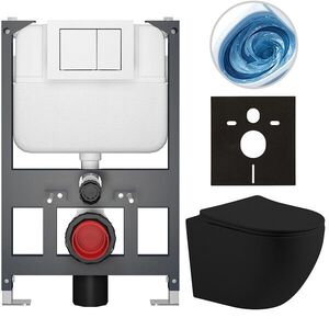 CERANO - Kompletný WC set Basic/Cesso - čierna matná - WC tlačidlo Maxio/Biela - závesné - nízky modul - predstenová inštalácia - 49x36 CER-8050BD86214 vyobraziť