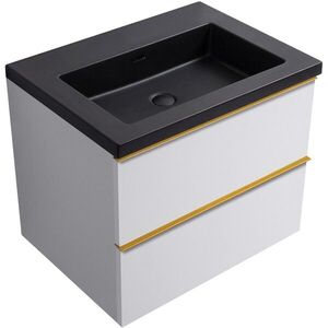CERANO - Kúpeľňová skrinka Velora - biela matná, úchytka zlatá + umývadlo z lit. mramoru Ovo - čierna matná - 70, 5x58x46, 5 CER-979951 vyobraziť