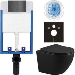 CERANO - Kompletný WC set Profi/Cesso - čierna matná - WC tlačidlo Line/Tmavosivá - na zamurovanie - 49x36 CER-8050BD84276 vyobraziť