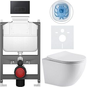 CERANO - Kompletný WC set Basic/Cesso - biela lesklá - WC tlačidlo Modulo/Čierna - ovládanie zhora - predstenová inštalácia - 49x36 CER-8050BD85960 vyobraziť