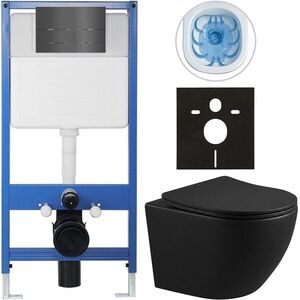 CERANO - Kompletný WC set Profi/Cesso - čierna matná - WC tlačidlo Line/Tmavosivá - predstenová inštalácia - 49x36 CER-8050BD84277 vyobraziť