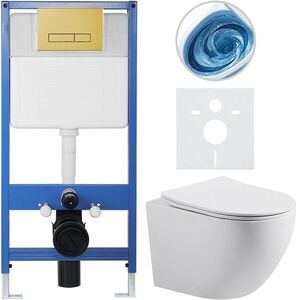 CERANO - Kompletný WC set Profi/Cesso - biela matná - WC tlačidlo Slim/Zlatá - predstenová inštalácia - 49x36 CER-814273 vyobraziť