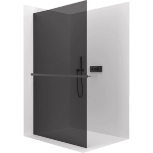 CERANO - Sprchová zástena Walk-in Crystal Ľ/P - 10 mm + polička/držiak na uteráky - bezvzperový systém - čierna matná, grafitové sklo - 90x200 CER-8050BD82792 vyobraziť