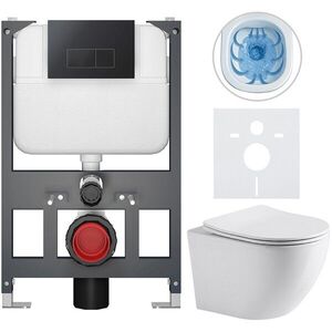 CERANO - Kompletný WC set Basic/Cesso - biela lesklá - WC tlačidlo Modulo/Čierna - závesné - nízky modul - predstenová inštalácia - 49x36 CER-8050BD85964 vyobraziť