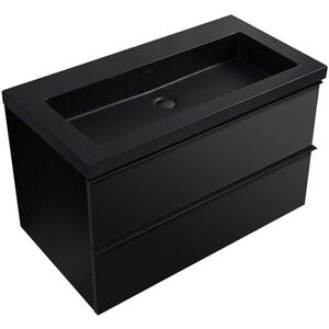 CERANO - Kúpeľňová skrinka Velora - čierna matná, úchytka čierna + umývadlo z lit. mramoru Ovo - čierna matná - 80, 5x58x46, 5 CER-979957 vyobraziť