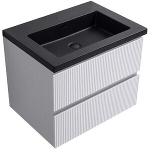 CERANO - Kúpeľňová skrinka Carole - biela matná ryhovaná + umývadlo z lit. mramoru Ovo - čierna matná - 60, 5x53x46, 5 CER-816730 vyobraziť