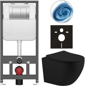 CERANO - Kompletný WC set Basic/Cesso - čierna matná - WC tlačidlo Maxio/Strieborná - závesné - predstenová inštalácia - 49x36 CER-8050BD86223 vyobraziť