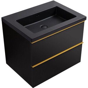 CERANO - Kúpeľňová skrinka Velora - čierna matná, úchytka zlatá + umývadlo z lit. mramoru Ovo - čierna matná - 60, 5x58x46, 5 CER-979965 vyobraziť