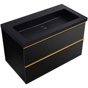CERANO - Kúpeľňová skrinka Velora - čierna matná, úchytka zlatá + umývadlo z lit. mramoru Ovo - čierna matná - 80, 5x58x46, 5 CER-979967 vyobraziť