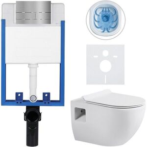 CERANO - Kompletný WC set Profi/Dure - biela lesklá - WC tlačidlo Line/Nerez - na zamurovanie - 51x35 CER-8050BD84290 vyobraziť