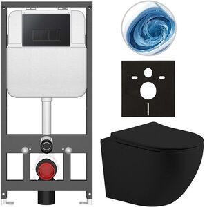 CERANO - Kompletný WC set Basic/Cesso - čierna matná - WC tlačidlo Modulo/Čierna - závesné - predstenová inštalácia - 49x36 CER-8050BD86233 vyobraziť