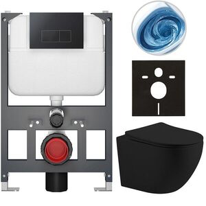 CERANO - Kompletný WC set Basic/Cesso - čierna matná - WC tlačidlo Modulo/Čierna - závesné - nízky modul - predstenová inštalácia - 49x36 CER-8050BD86234 vyobraziť