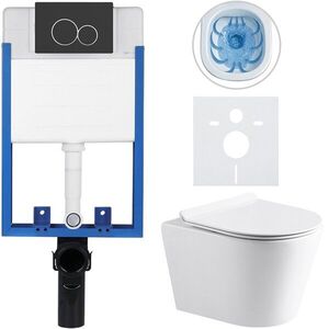 CERANO - Kompletný WC set Profi/Carlito - biela lesklá - WC tlačidlo Duo/Čierna matná - na zamurovanie - 48, 5x36, 5 CER-8050BD84298 vyobraziť