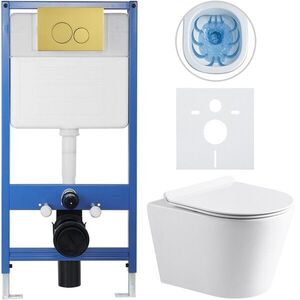 CERANO - Kompletný WC set Profi/Carlito - biela lesklá - WC tlačidlo Duo/Zlatá - predstenová inštalácia - 48, 5x36, 5 CER-8050BD84303 vyobraziť