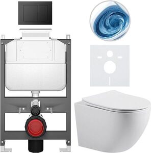 CERANO - Kompletný WC set Basic/Cesso - biela lesklá - WC tlačidlo Maxio/Čierna - ovládanie zhora - predstenová inštalácia - 49x36 CER-8050BD85990 vyobraziť