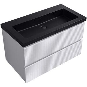 CERANO - Kúpeľňová skrinka Carole - biela matná ryhovaná + umývadlo z lit. mramoru Ovo - čierna matná - 70, 5x53x46, 5 CER-864350 vyobraziť