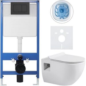 CERANO - Kompletný podomietkový WC set Lite/Dure - biela lesklá - WC tlačidlo Classic, čierne matné - predstenová inštalácia/sadrokartón - 51x35 CER-665866 vyobraziť