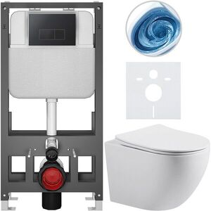 CERANO - Kompletný WC set Basic/Cesso - biela lesklá - WC tlačidlo Modulo/Čierna - voľne stojaca - predstenová inštalácia - 49x36 CER-8050BD86007 vyobraziť