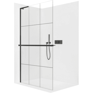 CERANO - Sprchová zástena Walk-in Onyx L-ľavá vzpera - 8 mm + polička/držiak na uteráky - čierna matná, industriálne sklo - 110x200 CER-8050BD1355 vyobraziť
