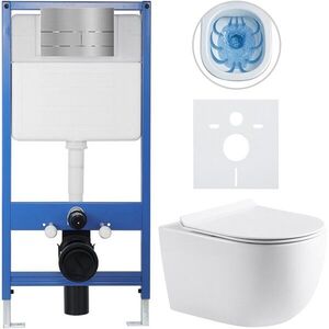 CERANO - Kompletný WC set Profi/Felci - biela lesklá - WC tlačidlo Line/Nerez - predstenová inštalácia - 52, 5x36 CER-8050BD84328 vyobraziť