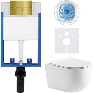 CERANO - Kompletný WC set Profi/Felci - biela lesklá - WC tlačidlo Line/Zlatá - na zamurovanie - 52, 5x36 CER-8050BD84330 vyobraziť