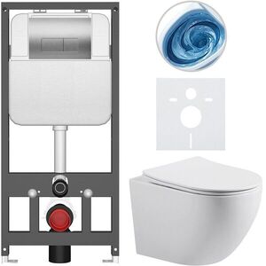 CERANO - Kompletný WC set Basic/Cesso - biela lesklá - WC tlačidlo Modulo/Strieborná - závesné - predstenová inštalácia - 49x36 CER-8050BD86013 vyobraziť