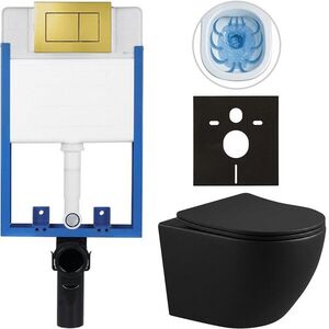 CERANO - Kompletný podomietkový WC set Lite/Cesso - čierna matná - WC tlačidlo Classic, zlatá - na zamurovanie - 49x36 CER-296329 vyobraziť