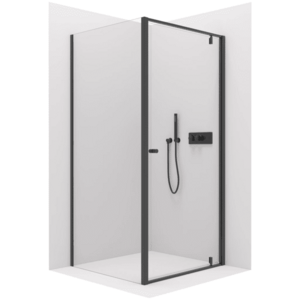 CERANO - Sprchovací kút Ferri L/P - 6 mm - čierna matná, transparentné sklo - 80x80x195 - pivotový CER-427471 vyobraziť