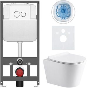 CERANO - Kompletný WC set Basic/Carlito - biela lesklá - WC tlačidlo Dualo/Biela - závesné - predstenová inštalácia - 48, 5x36, 5 CER-8050BD86018 vyobraziť