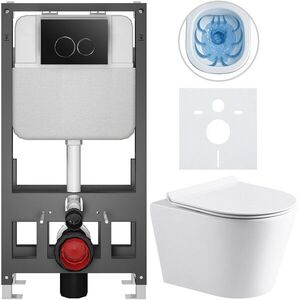CERANO - Kompletný WC set Basic/Carlito - biela lesklá - WC tlačidlo Dualo/Čierna - voľne stojaca - predstenová inštalácia - 48, 5x36, 5 CER-8050BD86022 vyobraziť