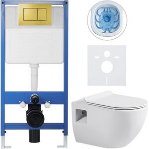 CERANO - Kompletný podomietkový WC set Lite/Dure - biela lesklá - WC tlačidlo Classic, zlatá - predstenová inštalácia / sadrokartón - 51x35 CER-671477 vyobraziť