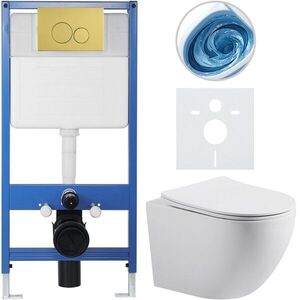 CERANO - Kompletný WC set Profi/Cesso - biela matná - WC tlačidlo Duo. zlatá - predstenová inštalácia - 49x36 CER-8050BD84347 vyobraziť