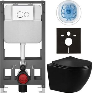 CERANO - Kompletný WC set Basic/Cesso - čierna lesklá - WC tlačidlo Dualo/Biela - voľne stojaca - predstenová inštalácia - 49x36 CER-8050BD86287 vyobraziť